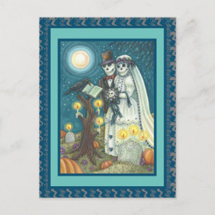 FRIEDHOF VOWS, SKELETON WEDD, BRIDE UND GROOM POSTKARTE
