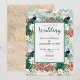 Friedhöfe und Blume Aquamarin, Elfenbein und Goldh Einladung