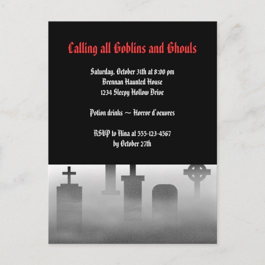 Friedhofnebel gruseligen Friedhof, gotisch Hallowe Einladungspostkarte (Vorderseite)