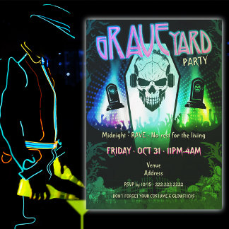 Friedhofs-Rave-Neon-Totenkopf-Halloween-Kostüm-Par Einladung