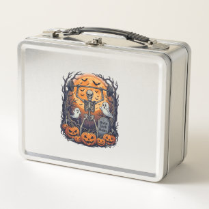 Friedhofsgewinne Skelett hebt Hantel Halloween Metall Brotdose
