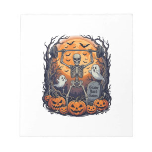 Friedhofsgewinne Skelett hebt Hantel Halloween Notizblock