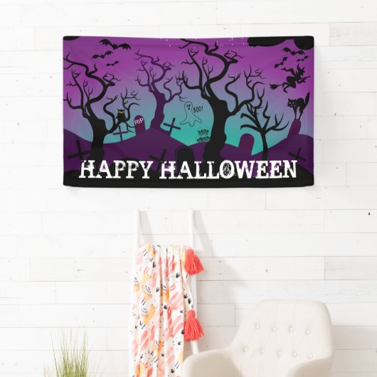 Friedhofsschwarz, lila, türkis Halloween Banner (Insitu)