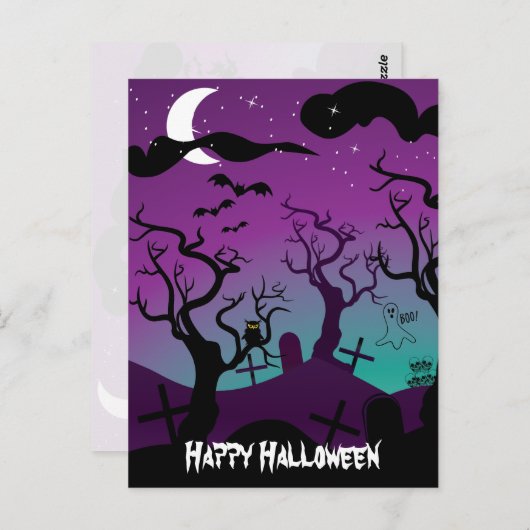Friedhofsschwarz, lila, türkis Halloween Postkarte (Vorne/Hinten)