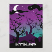 Friedhofsschwarz, lila, türkis Halloween Postkarte (Vorderseite)