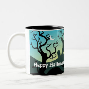 Friedhofstern, schwarz, aqua, gelb, Halloween-Brau Zweifarbige Tasse
