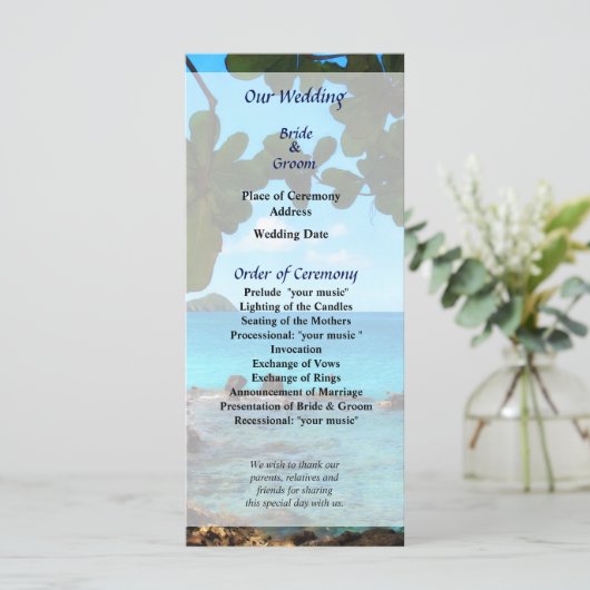 Friedlich Beach St. Thomas Wedding Programm (Stehend Vorderseite)