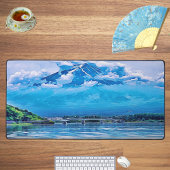 Friedlich Blue Japanisch Art Design Watercolor Schreibtischunterlage