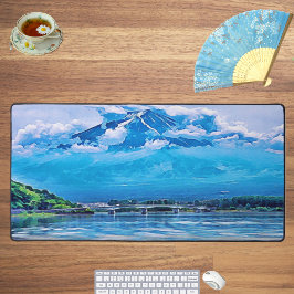 Friedlich Blue Japanisch Art Design Watercolor Schreibtischunterlage