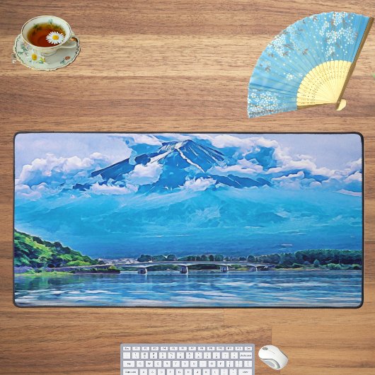 Friedlich Blue Japanisch Art Design Watercolor Schreibtischunterlage