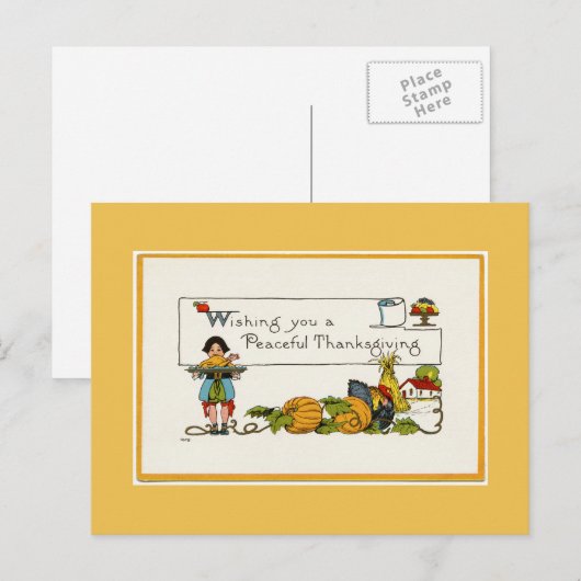 Friedlich Erntedank Gold Postkarte (Vorne/Hinten)