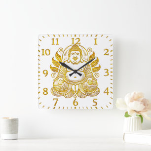 Friedlich Golden Buddha Quadratische Wanduhr