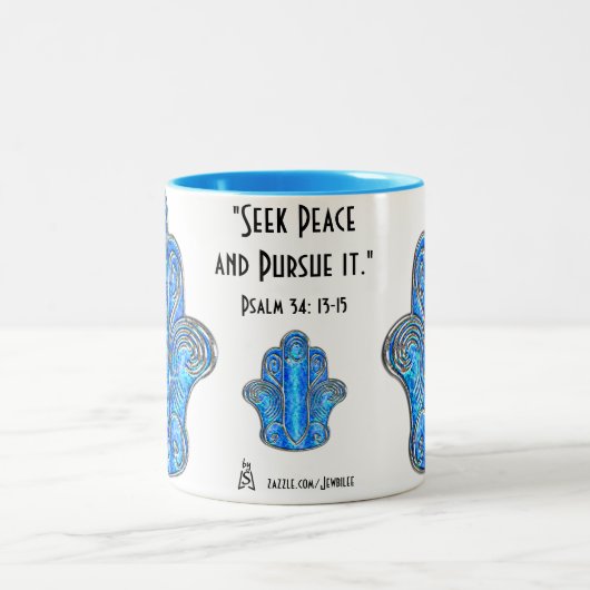 Friedlich Hamsa (Tasse) Zweifarbige Tasse (Mittel)