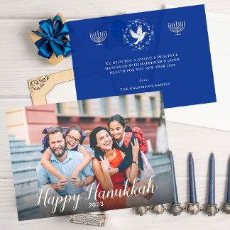Friedlich Joyous Happy Hanukkah Blue Modern Foto Feiertagskarte