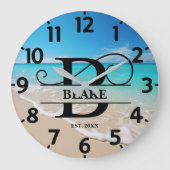 Friedlich Ocean Beach B Monogram Große Wanduhr (Vorderseite)
