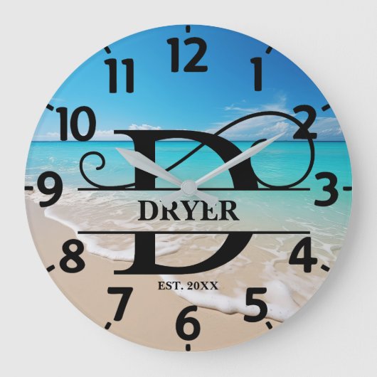 Friedlich Ocean Beach D Monogram Große Wanduhr (Vorderseite)