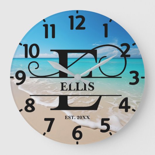 Friedlich Ocean Beach E Monogram Große Wanduhr (Vorderseite)