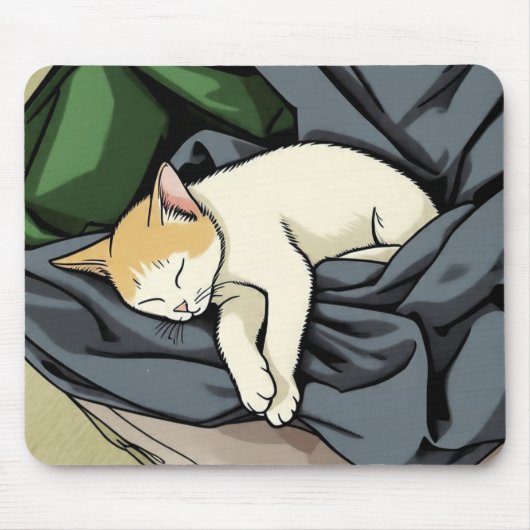 Friedlich schlafendes Kätzchen auf gemütlicher Dec Mousepad (Vorne)