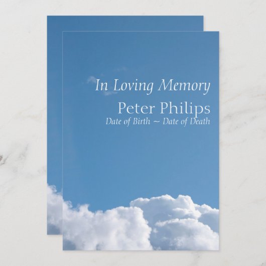 Friedlich Sky 1 Beerdigung Einladung (Vorne/Hinten)