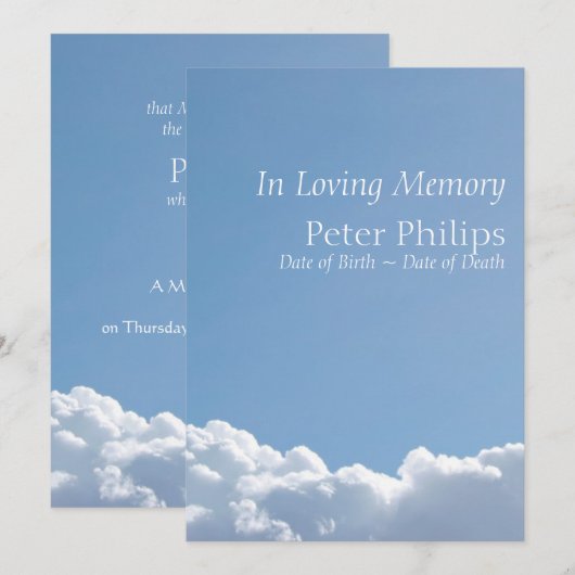 Friedlich Sky 3 Beerdigung Einladung (Vorne/Hinten)