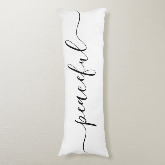 Friedlich Sleep White Black Elegant Script Seitenschläferkissen (Vorderseite Vertikal)