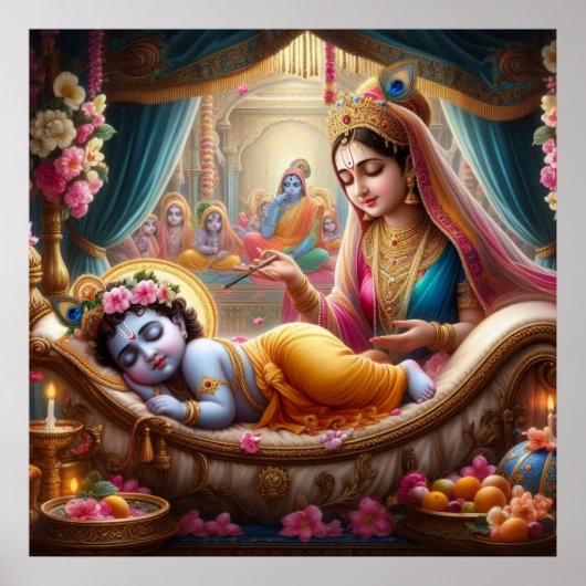 Friedlich Warm Ethnic Bala Krishna Wiege Poster (Vorne)
