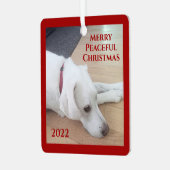 Friedlich White Dog Red Collar Weihnachten Ornament Aus Metall (Vorderseite links)