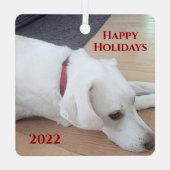 Friedlich White Dog Red Collar Weihnachten Ornament Aus Metall (Rückseite)