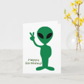 Friedliche Alien Birthday Karte (Gelbe Blume)