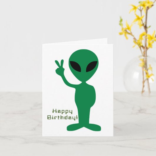 Friedliche Alien Birthday Karte (Gelbe Blume)