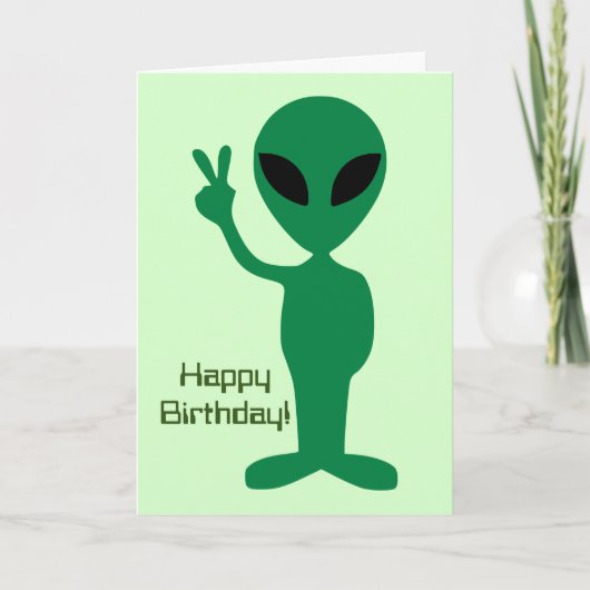 Friedliche Alien Birthday Karte (Vorderseite)