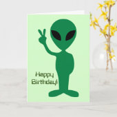 Friedliche Alien Birthday Karte (Gelbe Blume)