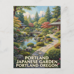 Friedliche Ansichten des japanischen Gartens in Po Postkarte