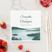 Friedliche Aquarell-Bergsee-Rustikale Hochzeit Serviette (Beispiel)