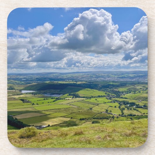 Friedliche Aussicht von Pendle Hill... Getränkeuntersetzer (Vorderseite)
