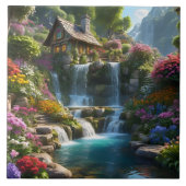 Friedliche Bergkabinen Wasserfälle Blume Fliese (Vorderseite)