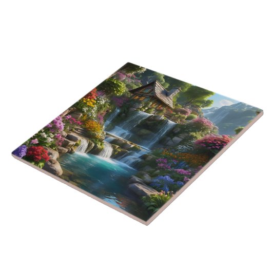 Friedliche Bergkabinen Wasserfälle Blume Fliese (Seite)