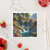 Friedliche Bergkabinen Wasserfälle Blume Serviette (Beispiel)