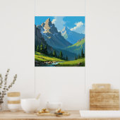 Friedliche Berglandschaft Landschaftsbild Malerei Poster (Küche)
