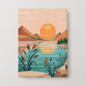 Friedliche Bergsee-Sonnenuntergangslandschaft Button (Vorderseite)