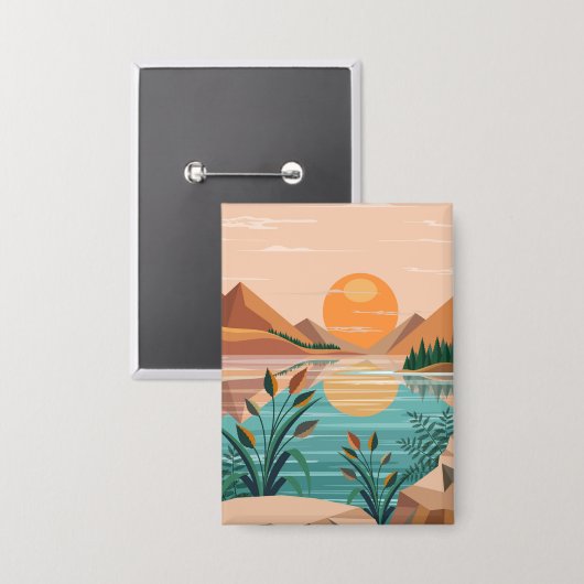 Friedliche Bergsee-Sonnenuntergangslandschaft Button (Vorderseite/Rückseite)