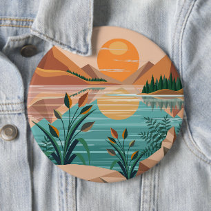Friedliche Bergsee-Sonnenuntergangslandschaft Button