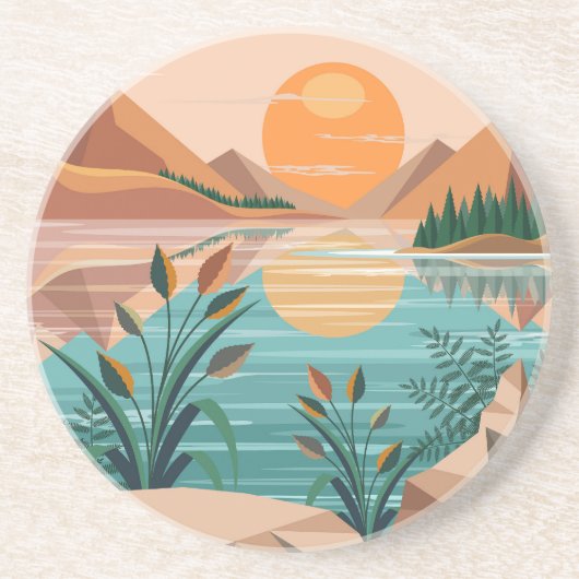Friedliche Bergsee-Sonnenuntergangslandschaft Getränkeuntersetzer (Vorne)