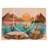 Friedliche Bergsee-Sonnenuntergangslandschaft Große Geschenktüte (Vorderseite)