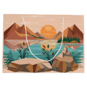 Friedliche Bergsee-Sonnenuntergangslandschaft Große Geschenktüte (Rückseite)