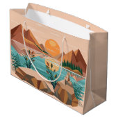 Friedliche Bergsee-Sonnenuntergangslandschaft Große Geschenktüte (Rückseite Schrägansicht)