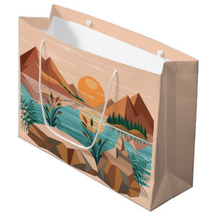 Friedliche Bergsee-Sonnenuntergangslandschaft Große Geschenktüte