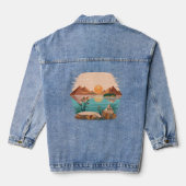 Friedliche Bergsee-Sonnenuntergangslandschaft Jeansjacke (Rückseite)