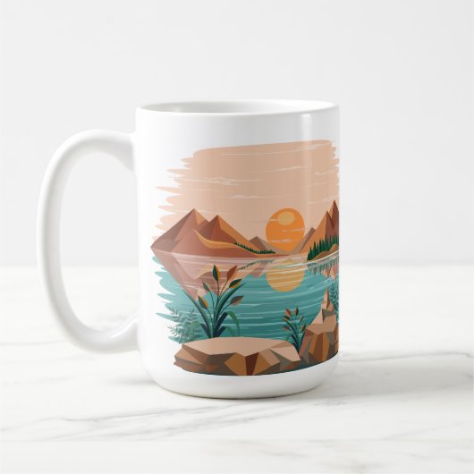 Friedliche Bergsee-Sonnenuntergangslandschaft Kaffeetasse (Links)