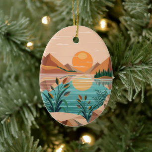 Friedliche Bergsee-Sonnenuntergangslandschaft Keramik Ornament